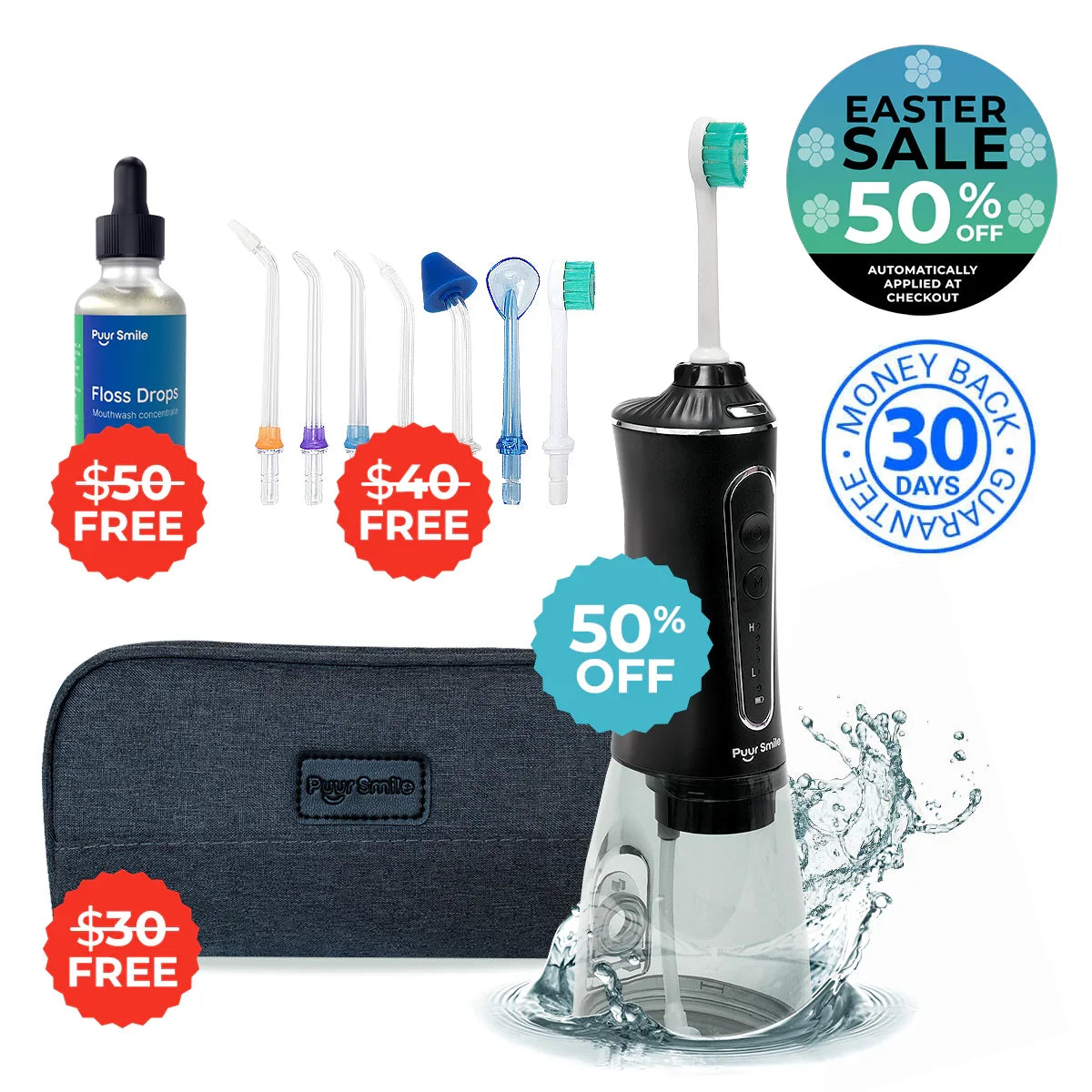 PUURSMILE WATER FLOSSER - 50% OFF EASTER SALE + 3 FREE GIFTS (WORTH $120)